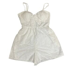 Eyelet Romper White Sleeveless Tie‎ Front Bustier Summer Casual Cute